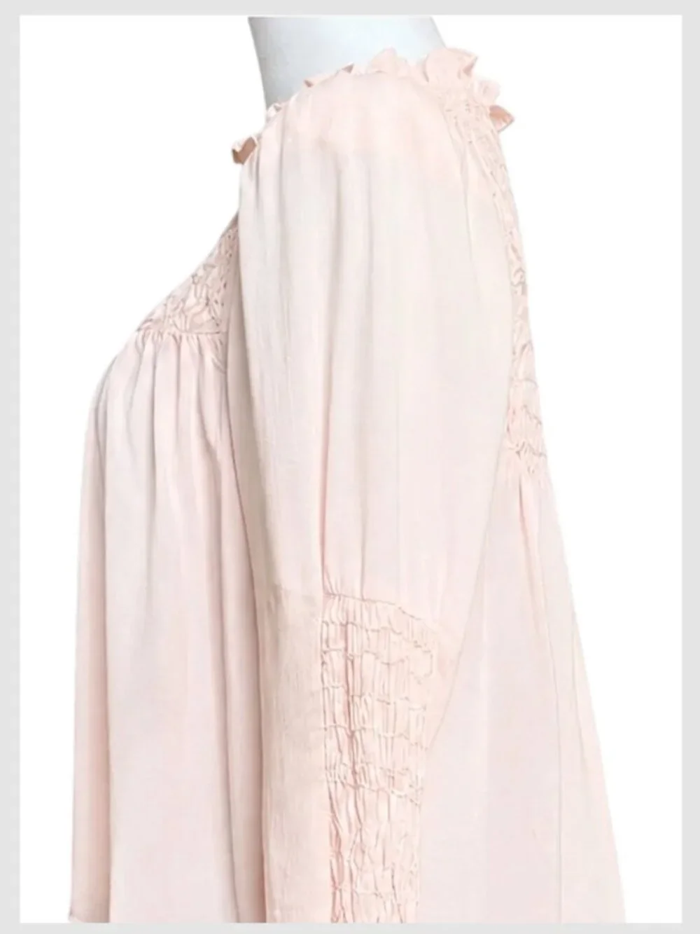 FREE PEOPLE Smocked in Time Pink Rose Ruffle Neck smocked‎ Blouse Top XS